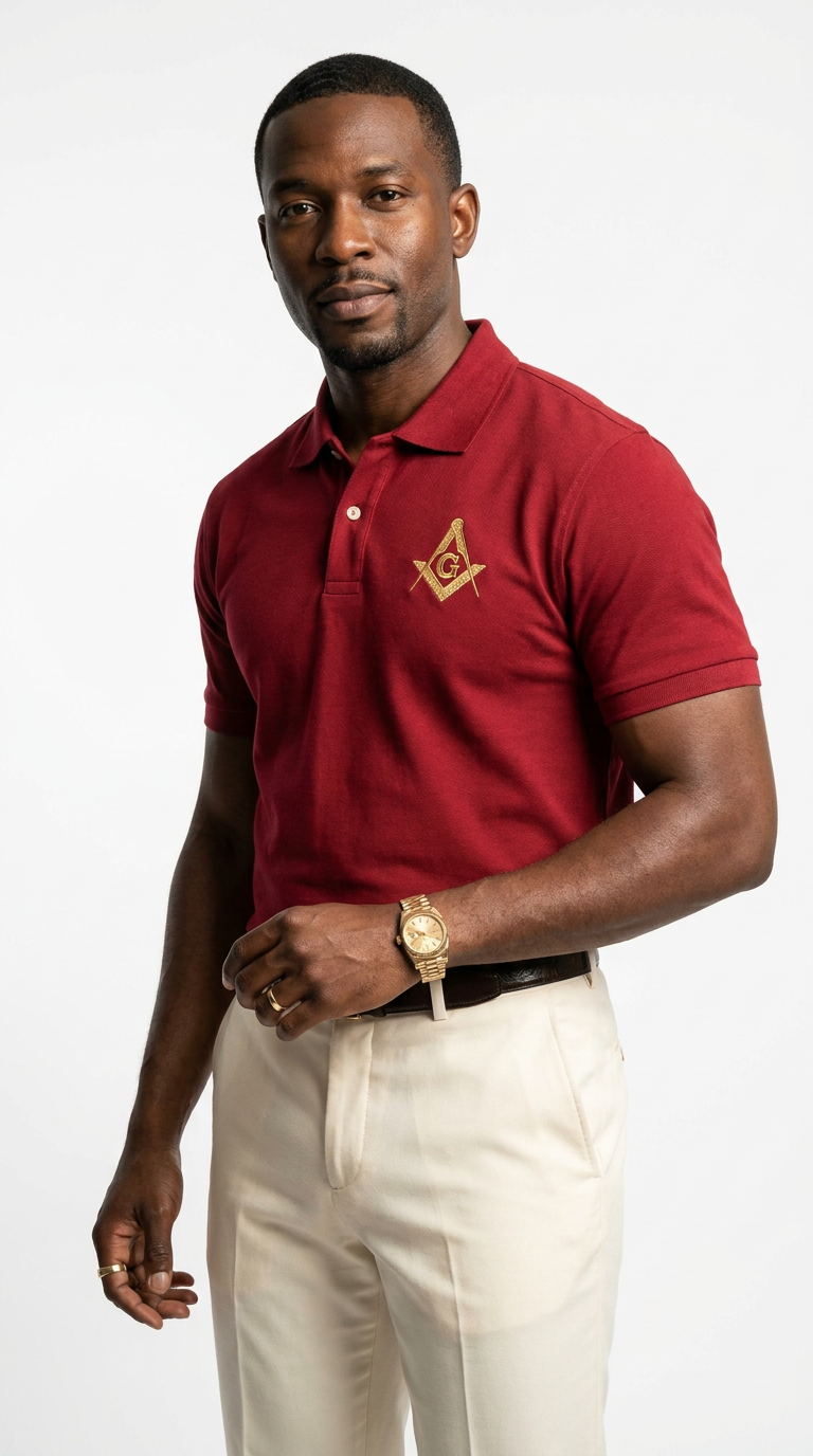 Prince Hall Masonic Embroidered Polo Shirt | Premium Red & Gold Brotherhood Polo for Men