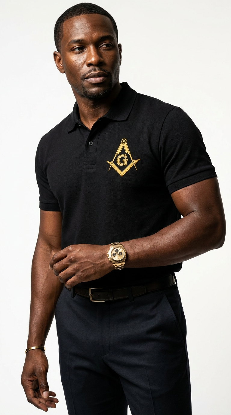 Prince Hall Masonic Embroidered Polo Shirt | Premium Black & Gold Brotherhood Polo for Men