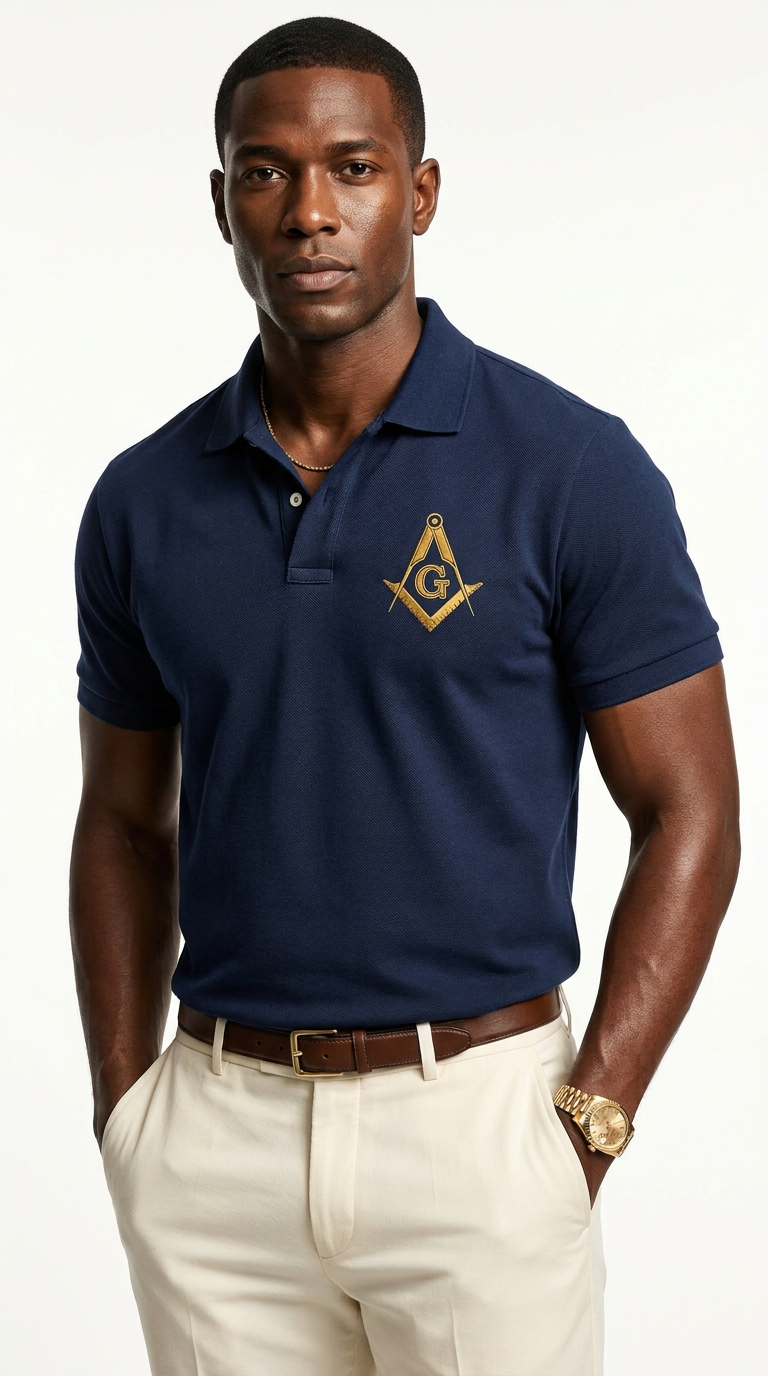 Prince Hall Masonic Embroidered Polo Shirt | Premium Navy & Gold Brotherhood Polo for Men