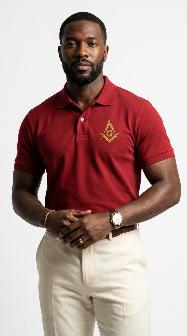 Prince Hall Masonic Embroidered Polo Shirt | Premium Red & Gold Brotherhood Polo for Men