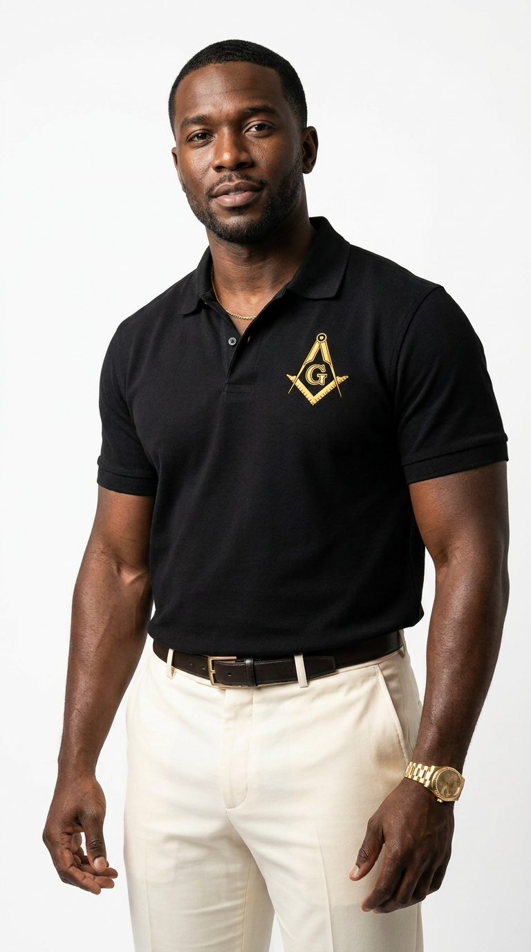 Prince Hall Masonic Embroidered Polo Shirt | Premium Black & Gold Brotherhood Polo for Men