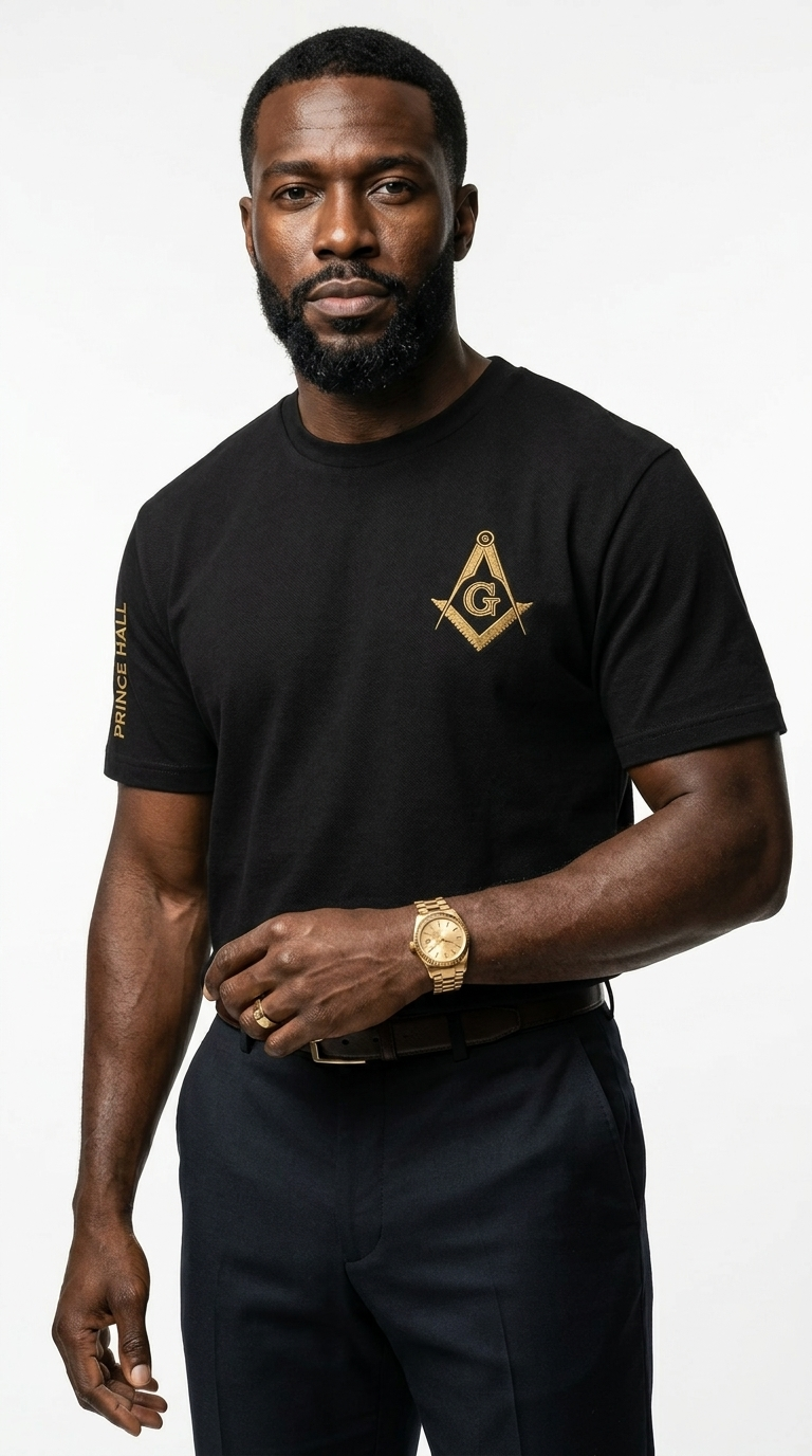 Prince Hall Essential Embroidery Logo T-Shirt | Premium Heritage Emblem Tees